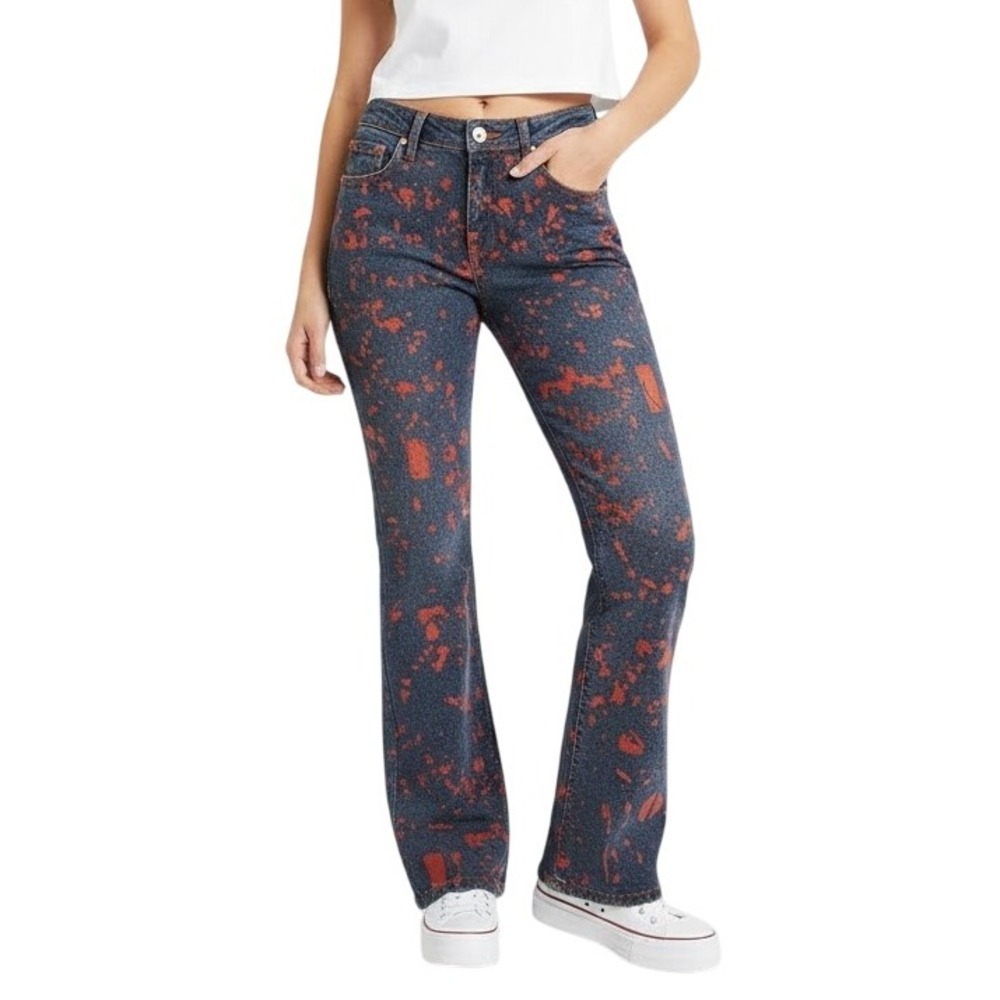 Johnny Blaze Jeans Juniors Size 5/6 Blue Denim Red Flame Hip Hop 90s Y2K Vintage